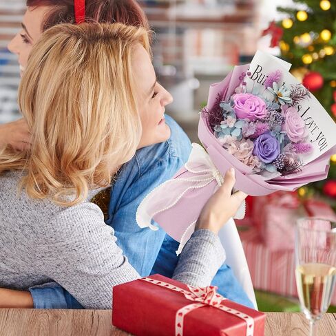 Preserved Flowers Bouquet,Christmas Rose Flowers with Gift Box,Birthday Gifts for Women,Purple Rose Bouquets Last 3-5 Years Forever Flowers for Christmas,Thanksgiving,New Year,Valentines,Mothers in Saudi Arabia