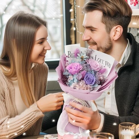 Preserved Flowers Bouquet,Christmas Rose Flowers with Gift Box,Birthday Gifts for Women,Purple Rose Bouquets Last 3-5 Years Forever Flowers for Christmas,Thanksgiving,New Year,Valentines,Mothers in Saudi Arabia