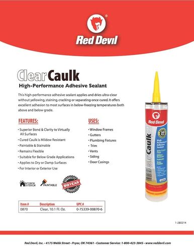 لاصق Red Devil 0870 Clear Caulk عالي الأداء، 10.1 أونصة in Saudi Arabia