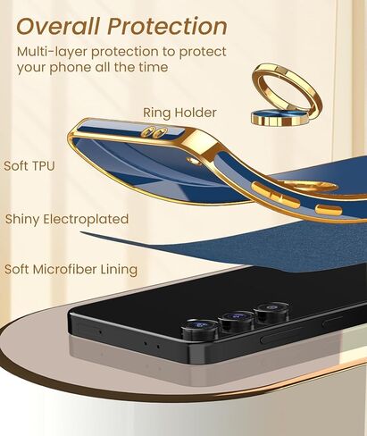 Dretal for Samsung Galaxy S23 FE 5G Case, 2X Tempered Glass Screen Protector, 360° Rotatable Ring Holder Magnetic Kickstand,Plated Gold Edge Slim Soft TPU Protective Phone Case Cover (Purple) in Saudi Arabia