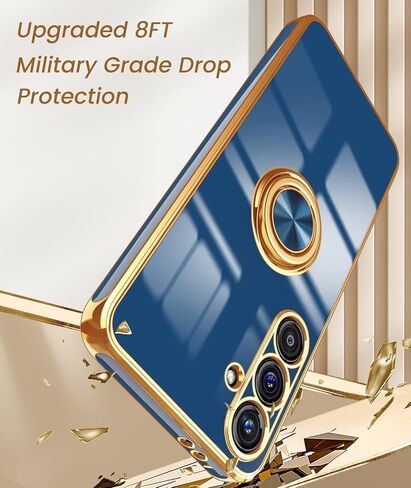 Dretal for Samsung Galaxy S23 FE 5G Case, 2X Tempered Glass Screen Protector, 360° Rotatable Ring Holder Magnetic Kickstand,Plated Gold Edge Slim Soft TPU Protective Phone Case Cover (Purple) in Saudi Arabia
