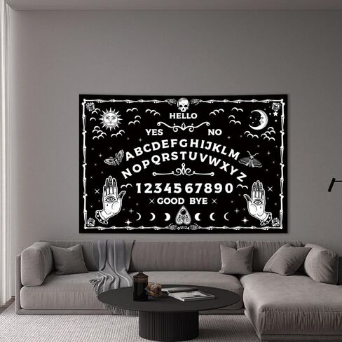 Honcet Halloween القوطية Ouija Board نسيج أبيض وأسود، التارو رعب العين الشريرة الساحرة الشمس القمر الجمجمة نسيج الجدار شنقا، نسيج غامض مخيف لغرفة النوم وغرفة المعيشة 24 "× 36" in Kuwait