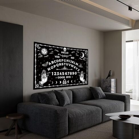 Honcet Halloween القوطية Ouija Board نسيج أبيض وأسود، التارو رعب العين الشريرة الساحرة الشمس القمر الجمجمة نسيج الجدار شنقا، نسيج غامض مخيف لغرفة النوم وغرفة المعيشة 24 "× 36" in Kuwait