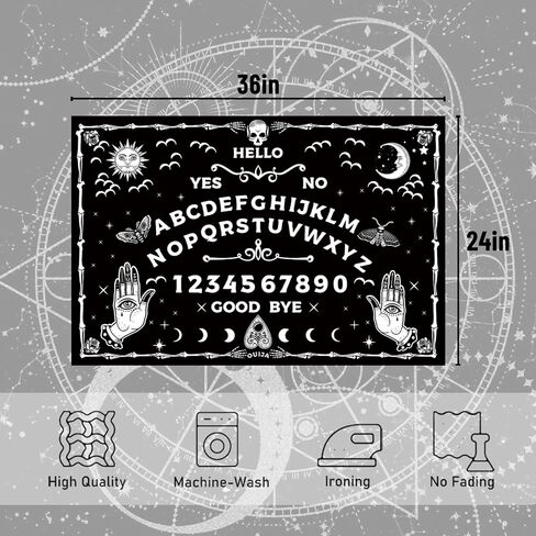 Honcet Halloween القوطية Ouija Board نسيج أبيض وأسود، التارو رعب العين الشريرة الساحرة الشمس القمر الجمجمة نسيج الجدار شنقا، نسيج غامض مخيف لغرفة النوم وغرفة المعيشة 24 "× 36" in Kuwait