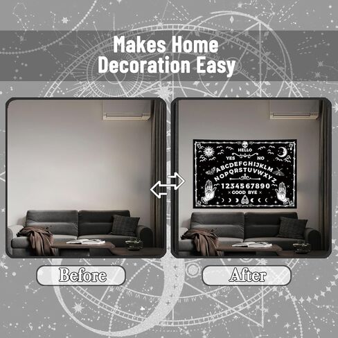 Honcet Halloween القوطية Ouija Board نسيج أبيض وأسود، التارو رعب العين الشريرة الساحرة الشمس القمر الجمجمة نسيج الجدار شنقا، نسيج غامض مخيف لغرفة النوم وغرفة المعيشة 24 "× 36" in Kuwait