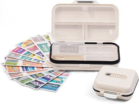 Travel Pill Organizer Box with Medicine Labels, 2Pack 7 Compartments Portable Pill Case, Daily Medication Organizer Storage Pill Container for Pocket Pharmacy(Pearly White S+L 2Pack) in Kuwait