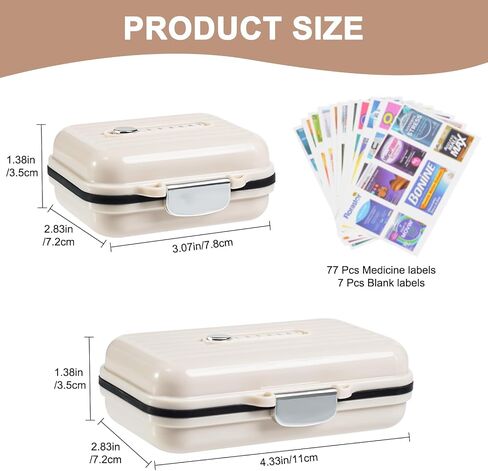 Travel Pill Organizer Box with Medicine Labels, 2Pack 7 Compartments Portable Pill Case, Daily Medication Organizer Storage Pill Container for Pocket Pharmacy(Pearly White S+L 2Pack) in Kuwait