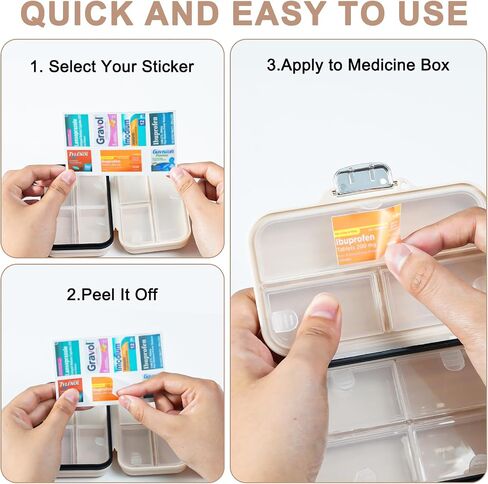 Travel Pill Organizer Box with Medicine Labels, 2Pack 7 Compartments Portable Pill Case, Daily Medication Organizer Storage Pill Container for Pocket Pharmacy(Pearly White S+L 2Pack) in Kuwait