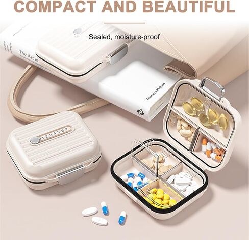 Travel Pill Organizer Box with Medicine Labels, 2Pack 7 Compartments Portable Pill Case, Daily Medication Organizer Storage Pill Container for Pocket Pharmacy(Pearly White S+L 2Pack) in Kuwait
