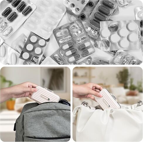 Travel Pill Organizer Box with Medicine Labels, 2Pack 7 Compartments Portable Pill Case, Daily Medication Organizer Storage Pill Container for Pocket Pharmacy(Pearly White S+L 2Pack) in Kuwait