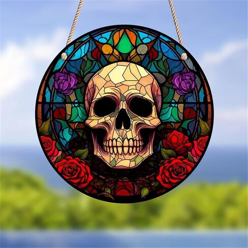 الجمجمة الورود الملون الاكريليك نافذة الشنق هالوين suncatchers للنوافذ غرفة نوم حديقة المطبخ جدار ديكور هالوين الخريف عيد الميلاد ساحر ديكور المنزل in Kuwait
