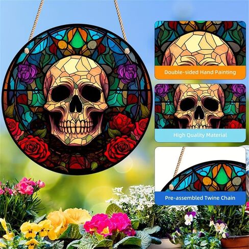 الجمجمة الورود الملون الاكريليك نافذة الشنق هالوين suncatchers للنوافذ غرفة نوم حديقة المطبخ جدار ديكور هالوين الخريف عيد الميلاد ساحر ديكور المنزل in Kuwait