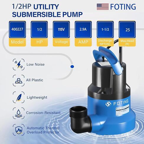 1/2HP Sump Pump Submersible 0.04 inch Low suction Water Draining Design for Completely Water Removal from Flooded Basement Pools Hot Tub Backyard 25FT Power Cord in Saudi Arabia