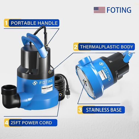 1/2HP Sump Pump Submersible 0.04 inch Low suction Water Draining Design for Completely Water Removal from Flooded Basement Pools Hot Tub Backyard 25FT Power Cord in Saudi Arabia