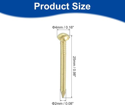 uxcell 50Pcs Small Hardware Nails, 2 x 25mm Brass Round Head Nail Common Finishing Nail for Household Woodworking Picture Hanging DIY Projects, Gold in Saudi Arabia