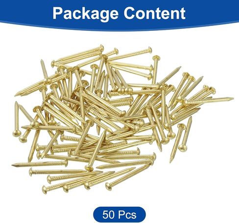uxcell 50Pcs Small Hardware Nails, 2 x 25mm Brass Round Head Nail Common Finishing Nail for Household Woodworking Picture Hanging DIY Projects, Gold in Saudi Arabia