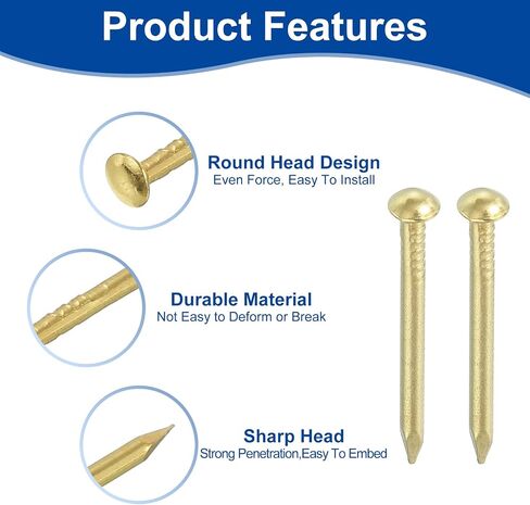 uxcell 50Pcs Small Hardware Nails, 2 x 25mm Brass Round Head Nail Common Finishing Nail for Household Woodworking Picture Hanging DIY Projects, Gold in Saudi Arabia