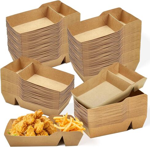 150 عبوة من صواني الطعام الورقية من ورق الكرافت، 2 صواني تقديم الطعام للاستعمال مرة واحدة، قوارب طعام Ppaer تخرج حاويات الطعام للناتشوز، التاكو، البطاطس المقلية، الشواء، المهرجانات، الحفلات in Kuwait