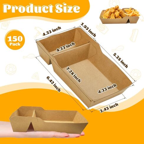 150 عبوة من صواني الطعام الورقية من ورق الكرافت، 2 صواني تقديم الطعام للاستعمال مرة واحدة، قوارب طعام Ppaer تخرج حاويات الطعام للناتشوز، التاكو، البطاطس المقلية، الشواء، المهرجانات، الحفلات in Kuwait