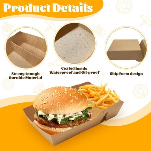 150 عبوة من صواني الطعام الورقية من ورق الكرافت، 2 صواني تقديم الطعام للاستعمال مرة واحدة، قوارب طعام Ppaer تخرج حاويات الطعام للناتشوز، التاكو، البطاطس المقلية، الشواء، المهرجانات، الحفلات in Kuwait