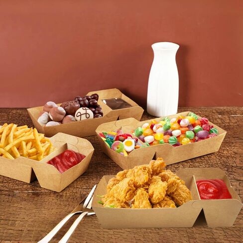 150 عبوة من صواني الطعام الورقية من ورق الكرافت، 2 صواني تقديم الطعام للاستعمال مرة واحدة، قوارب طعام Ppaer تخرج حاويات الطعام للناتشوز، التاكو، البطاطس المقلية، الشواء، المهرجانات، الحفلات in Kuwait