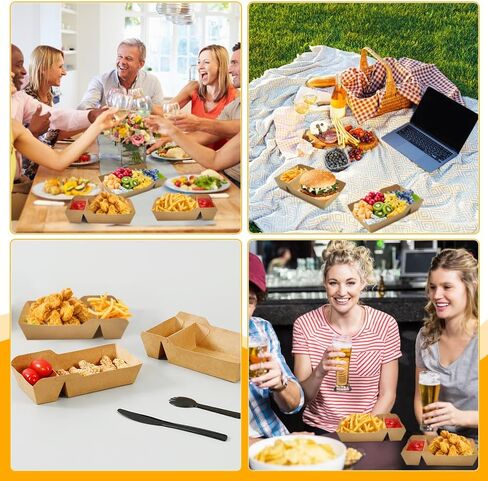 150 عبوة من صواني الطعام الورقية من ورق الكرافت، 2 صواني تقديم الطعام للاستعمال مرة واحدة، قوارب طعام Ppaer تخرج حاويات الطعام للناتشوز، التاكو، البطاطس المقلية، الشواء، المهرجانات، الحفلات in Kuwait