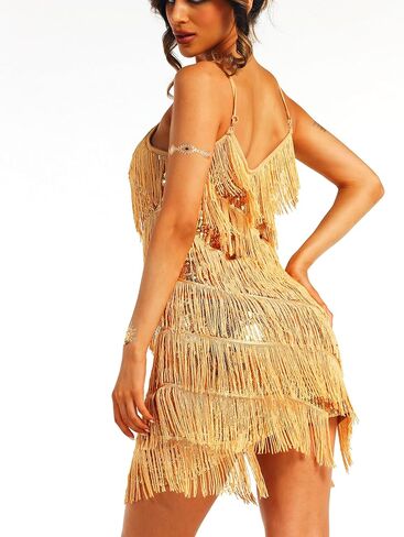 فستان REETAN ذو شرابة لاتينية مزين بالترتر وحزام سباغيتي لملابس رقص الباليه للنساء in Kuwait