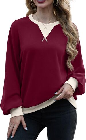 Women Sweatshirt Striped Crew Neck Oversized Long Sleeve Sweatshirt Color Block Loose Pullover in Saudi Arabia