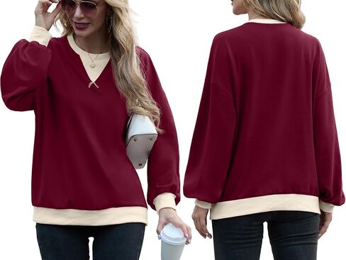 Women Sweatshirt Striped Crew Neck Oversized Long Sleeve Sweatshirt Color Block Loose Pullover in Saudi Arabia