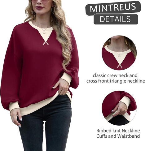 Women Sweatshirt Striped Crew Neck Oversized Long Sleeve Sweatshirt Color Block Loose Pullover in Saudi Arabia