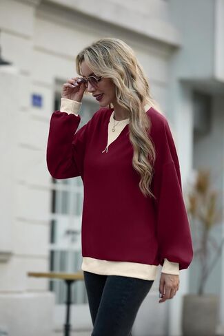 Women Sweatshirt Striped Crew Neck Oversized Long Sleeve Sweatshirt Color Block Loose Pullover in Saudi Arabia