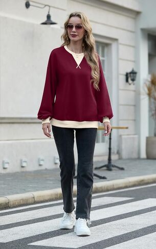Women Sweatshirt Striped Crew Neck Oversized Long Sleeve Sweatshirt Color Block Loose Pullover in Saudi Arabia