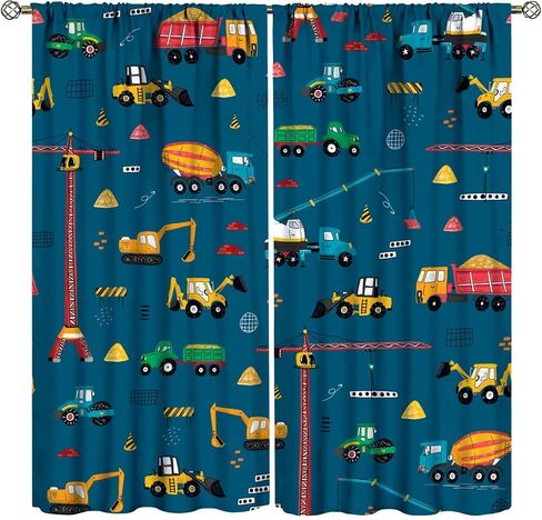Cartoon Truck Print Curtains for Kids Room, Bucket Truck Thermal Insulated Noise Reducing Blackout Rod Pocket Window Drapes for Boys Girls Bedroom Living Room 42x54 Inch in Saudi Arabia