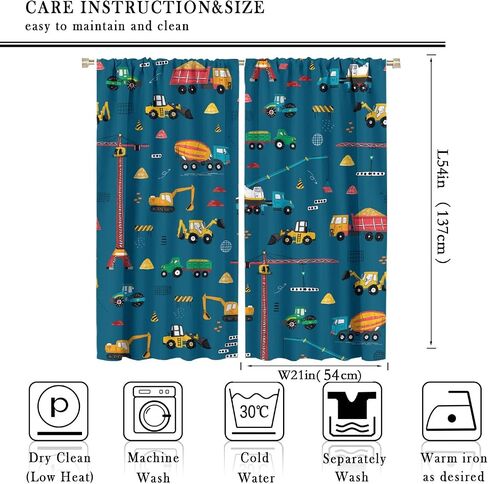 Cartoon Truck Print Curtains for Kids Room, Bucket Truck Thermal Insulated Noise Reducing Blackout Rod Pocket Window Drapes for Boys Girls Bedroom Living Room 42x54 Inch in Saudi Arabia