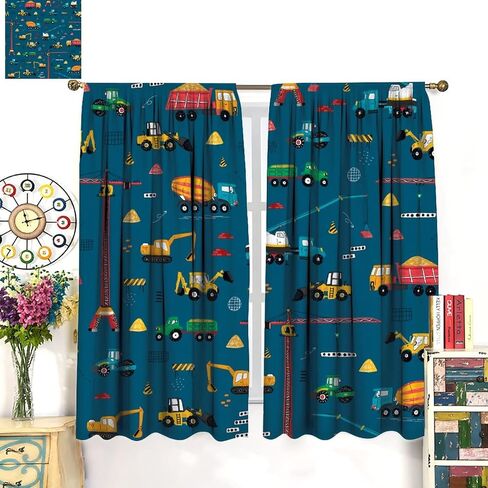 Cartoon Truck Print Curtains for Kids Room, Bucket Truck Thermal Insulated Noise Reducing Blackout Rod Pocket Window Drapes for Boys Girls Bedroom Living Room 42x54 Inch in Saudi Arabia
