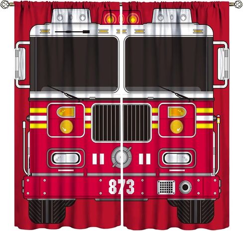 Cartoon Truck Print Curtains for Kids Room, Bucket Truck Thermal Insulated Noise Reducing Blackout Rod Pocket Window Drapes for Boys Girls Bedroom Living Room 42x54 Inch in Saudi Arabia