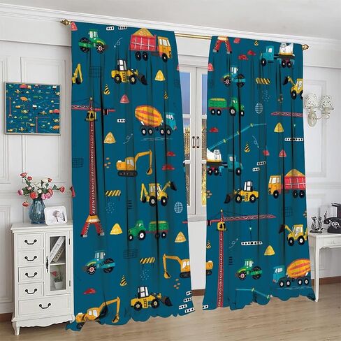 Cartoon Truck Print Curtains for Kids Room, Bucket Truck Thermal Insulated Noise Reducing Blackout Rod Pocket Window Drapes for Boys Girls Bedroom Living Room 42x54 Inch in Saudi Arabia