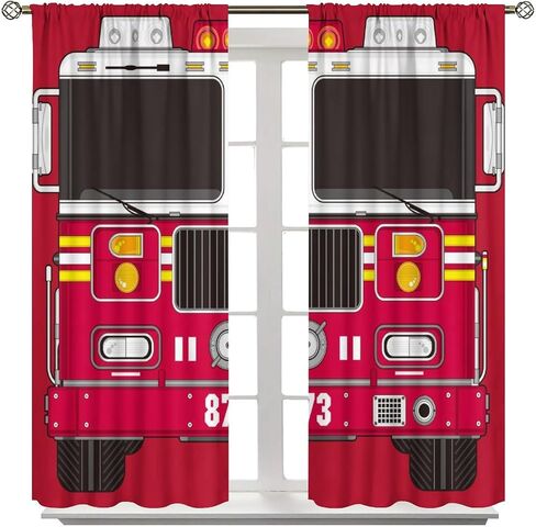 Cartoon Truck Print Curtains for Kids Room, Bucket Truck Thermal Insulated Noise Reducing Blackout Rod Pocket Window Drapes for Boys Girls Bedroom Living Room 42x54 Inch in Saudi Arabia