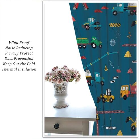 Cartoon Truck Print Curtains for Kids Room, Bucket Truck Thermal Insulated Noise Reducing Blackout Rod Pocket Window Drapes for Boys Girls Bedroom Living Room 42x54 Inch in Saudi Arabia