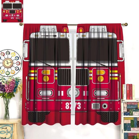 Cartoon Truck Print Curtains for Kids Room, Bucket Truck Thermal Insulated Noise Reducing Blackout Rod Pocket Window Drapes for Boys Girls Bedroom Living Room 42x54 Inch in Saudi Arabia