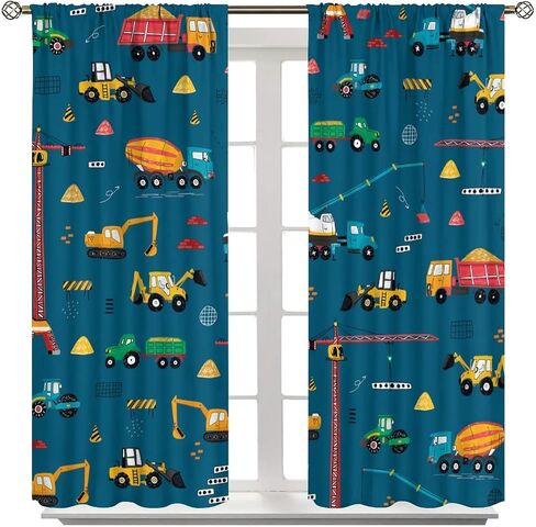 Cartoon Truck Print Curtains for Kids Room, Bucket Truck Thermal Insulated Noise Reducing Blackout Rod Pocket Window Drapes for Boys Girls Bedroom Living Room 42x54 Inch in Saudi Arabia