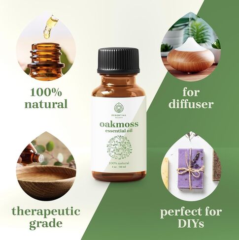 Oakmoss Essential Oil - Premium Grade 100% Undiluted Essential Oil (1 oz.) | for Aromatherapy, Soaps, Lotions, & Candles | Vegan & Cruelty Free in Kuwait