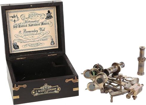 J. Scott London Brass Ship History Sextant with Hardwood Box. Vintage Solid Antique Brass Nautical Functional Maritime Sextant | Nautical Navy Decor Gifts. DELICACY HANDICRAFT, sandard, Brown in Saudi Arabia
