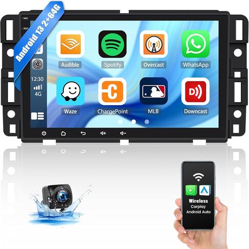 ستيريو سيارة Android 13 لسيارة جي إم سي سييرا يوكون شيفروليه بويك تشيفي سيلفرادو مع Apple CarPlay اللاسلكي Android Auto، راديو سيارة بشاشة لمس 8 بوصة مع نظام تحديد المواقع العالمي، واي فاي، بلوتوث FM/RDS، HiFi + كاميرا احتياطية in Saudi Arabia