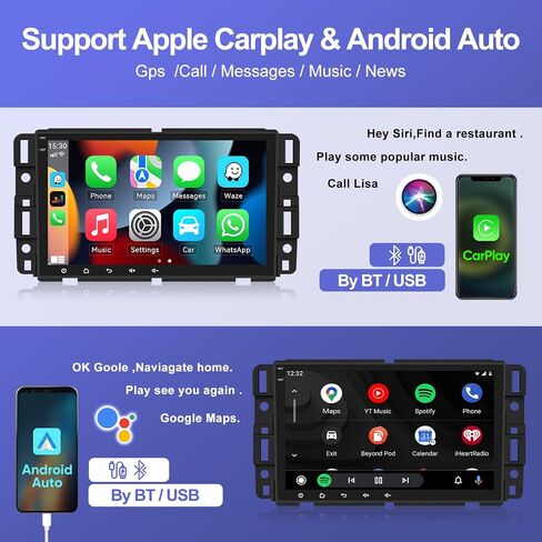 ستيريو سيارة Android 13 لسيارة جي إم سي سييرا يوكون شيفروليه بويك تشيفي سيلفرادو مع Apple CarPlay اللاسلكي Android Auto، راديو سيارة بشاشة لمس 8 بوصة مع نظام تحديد المواقع العالمي، واي فاي، بلوتوث FM/RDS، HiFi + كاميرا احتياطية in Saudi Arabia