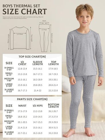 VZV Kids Thermal Underwear Set, Boys Long Underwear Set, Fleece Lined Base Layers Top and Bottom Set for Skiing, Cold Weather in Saudi Arabia