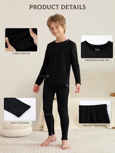 VZV Kids Thermal Underwear Set, Boys Long Underwear Set, Fleece Lined Base Layers Top and Bottom Set for Skiing, Cold Weather in Saudi Arabia