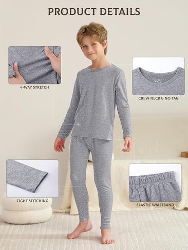 VZV Kids Thermal Underwear Set, Boys Long Underwear Set, Fleece Lined Base Layers Top and Bottom Set for Skiing, Cold Weather in Saudi Arabia
