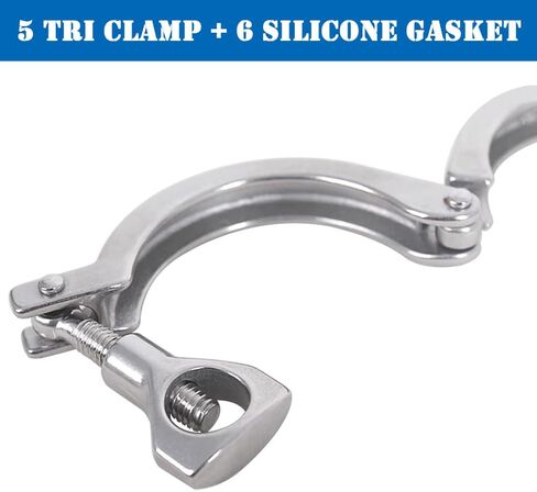 5 Pack 1.5 inch Tri Clamp with 6 Silicone Gasket, 304 Stainless Steel Heavy Duty Sanitary Clamp Clover, Single Pin Quick Fitting Tri Clamps with Wing Nut for TC Ferrule, TC Reducer (13MHHM3P) in Saudi Arabia