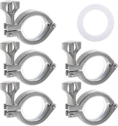 5 Pack 1.5 inch Tri Clamp with 6 Silicone Gasket, 304 Stainless Steel Heavy Duty Sanitary Clamp Clover, Single Pin Quick Fitting Tri Clamps with Wing Nut for TC Ferrule, TC Reducer (13MHHM3P) in Saudi Arabia